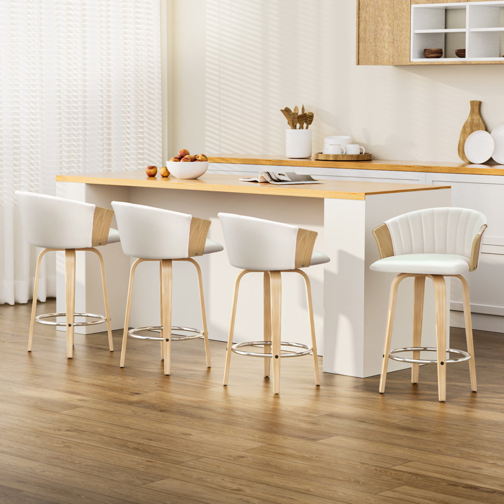 Nova 4x Bar Stools Swivel Leather Chairs Wooden