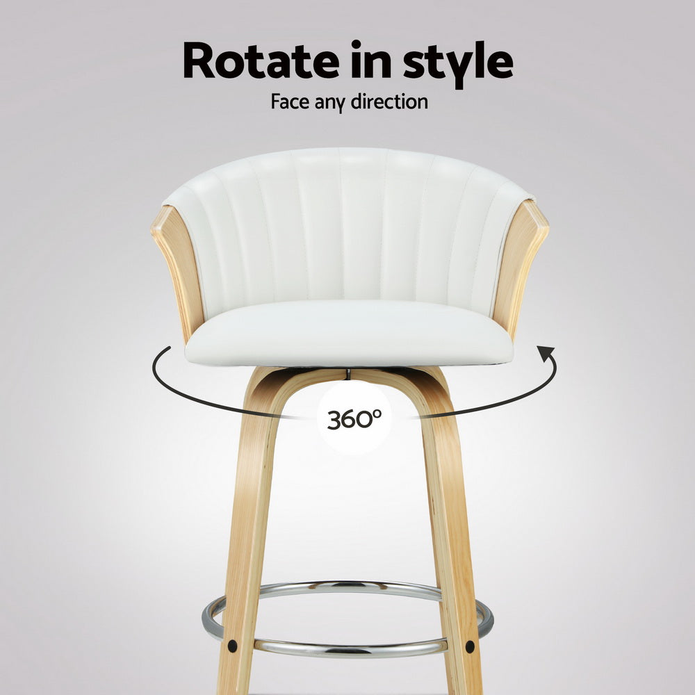 Ricardo Swivel Leather Bar Stools – White – Set of 4