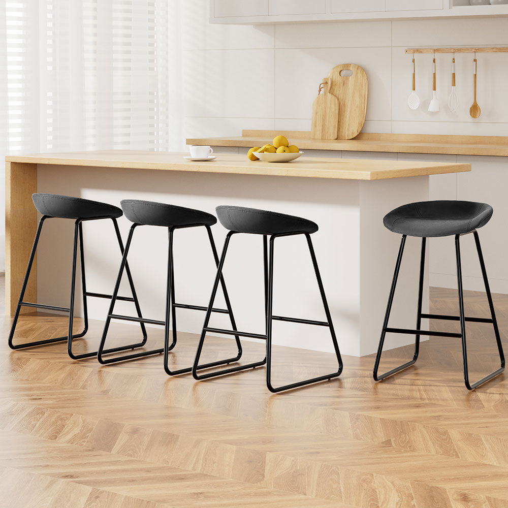 Linden 4x Bar Stools Kitchen Dining Chairs Counter Stool PU Leather Metal