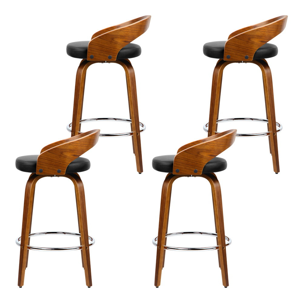 Camden Walnut Wood Bar Stools – Black & Brown – Set of 4