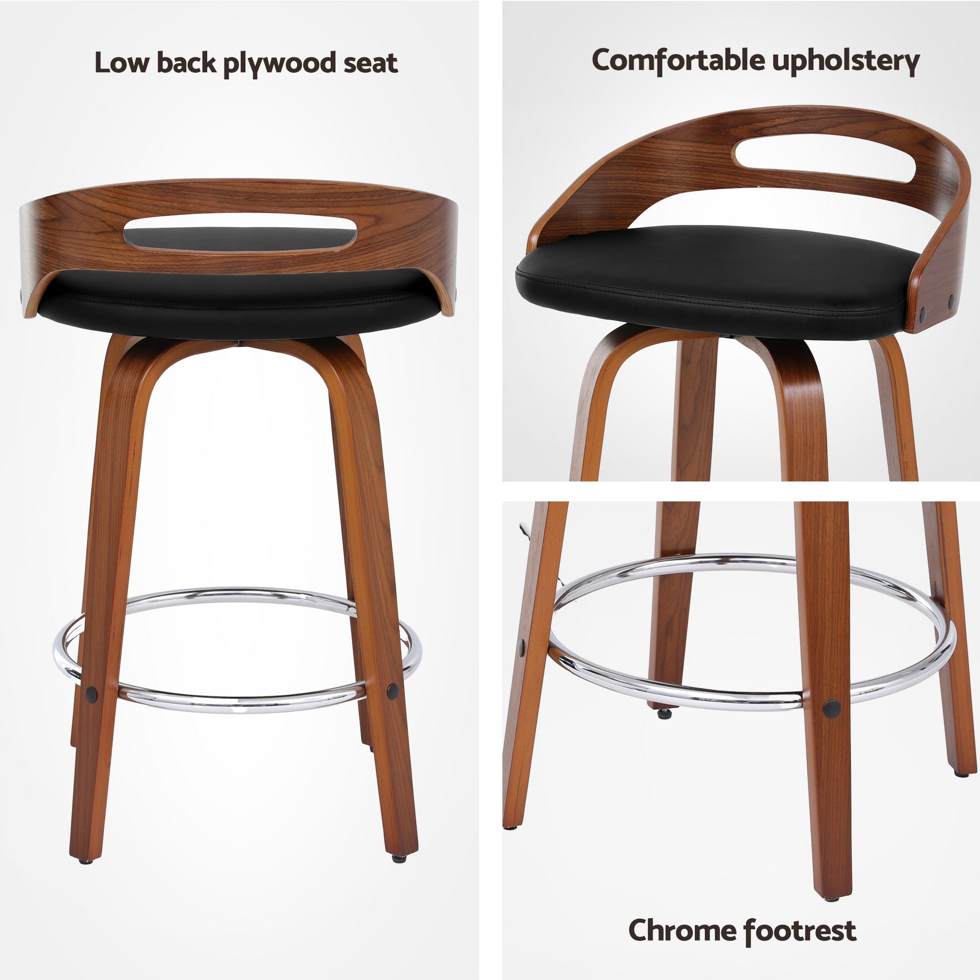 Alderon Swivel Bar Stools – Black – Set of 4