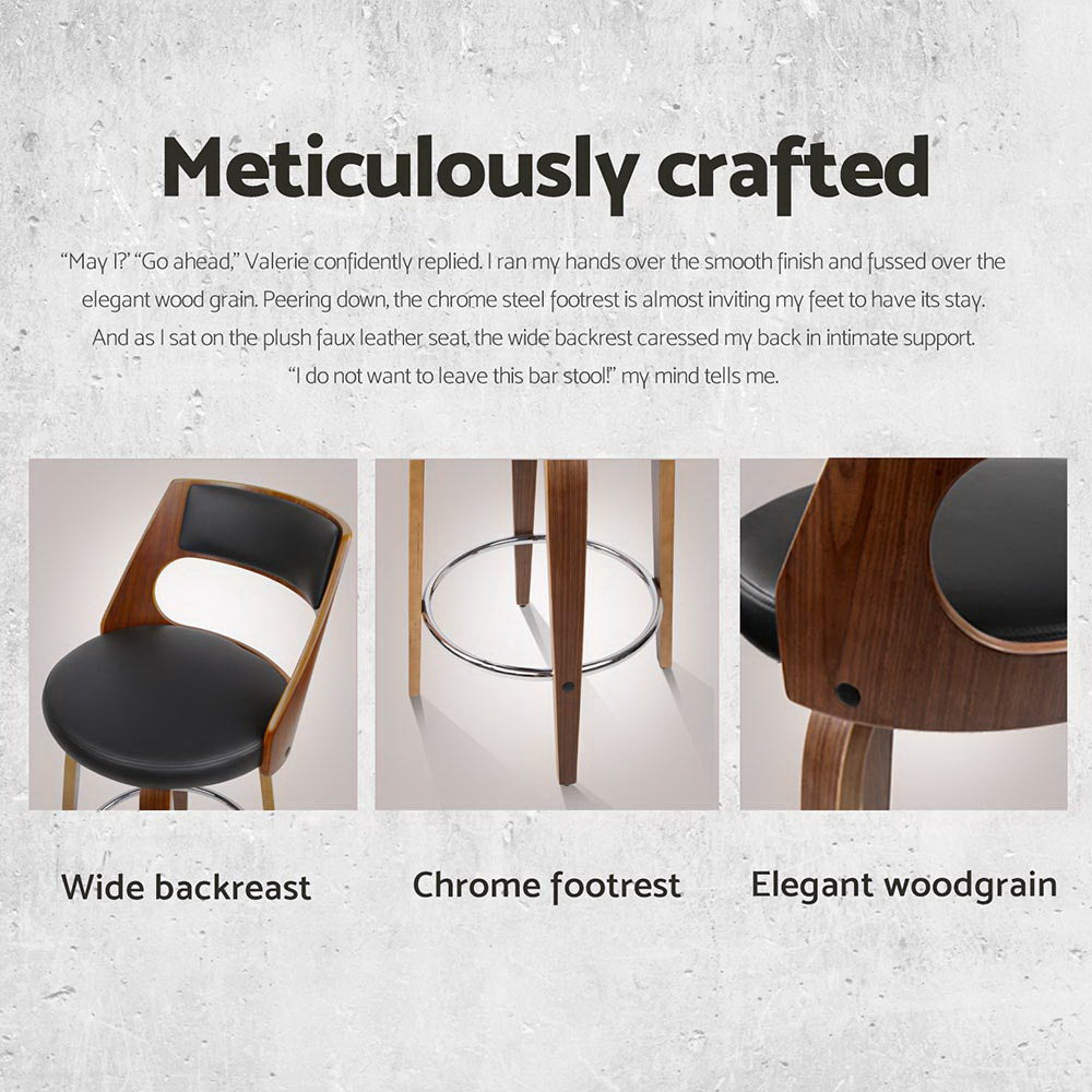 Arlo Swivel Leather Bar Stools – Black & Walnut – Set of 4