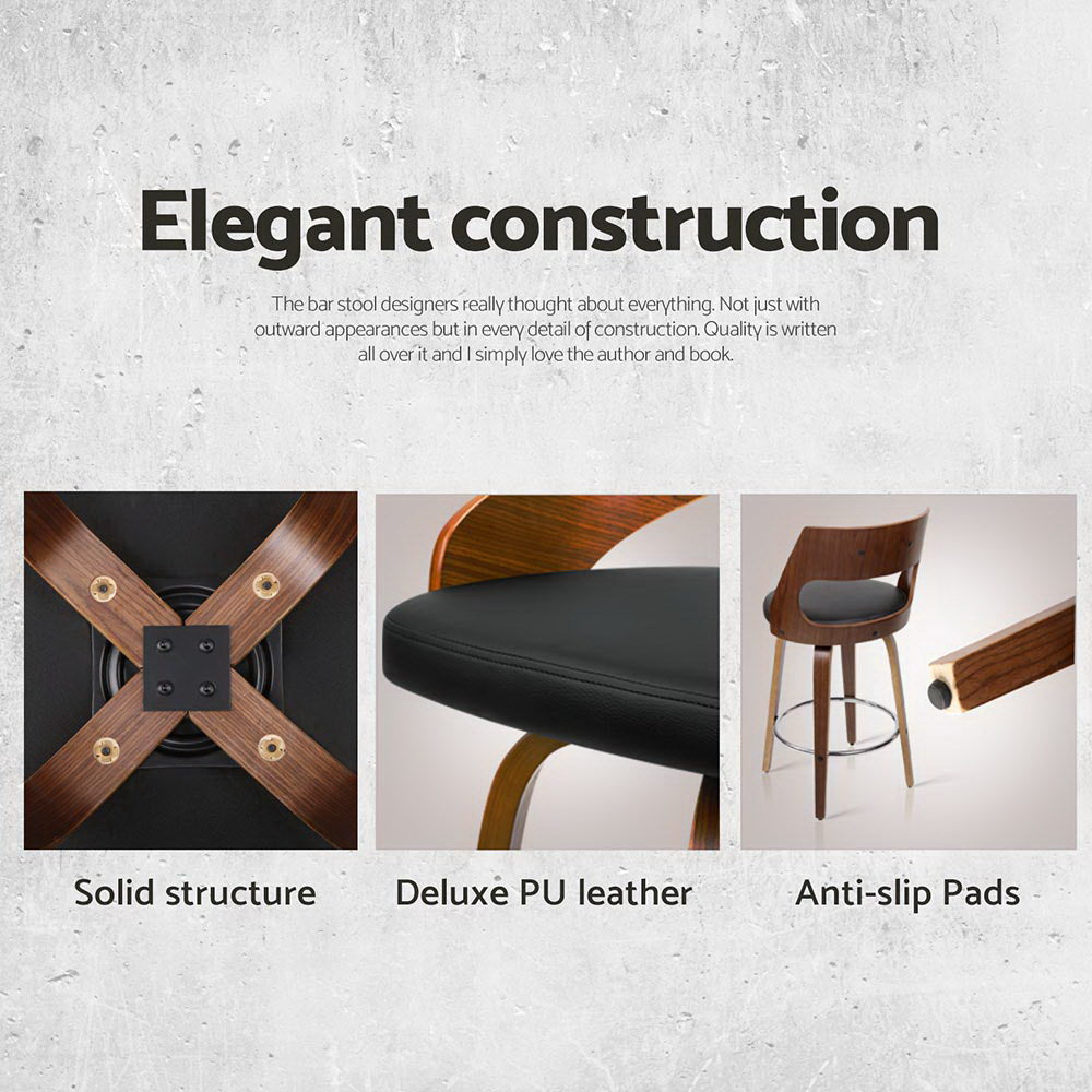 Arlo Swivel Leather Bar Stools – Black & Walnut – Set of 4