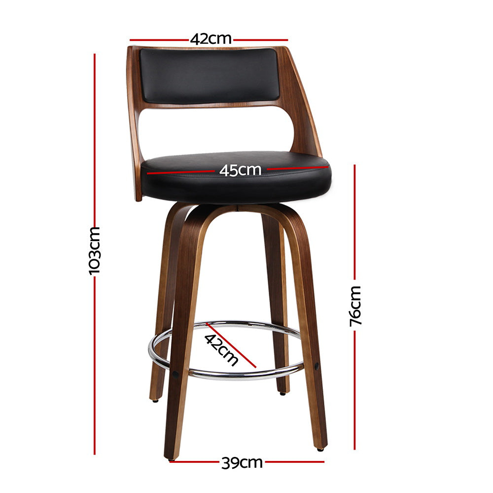 Sterling Wooden Leather Bar Stools – Black & Wood – Set of 4