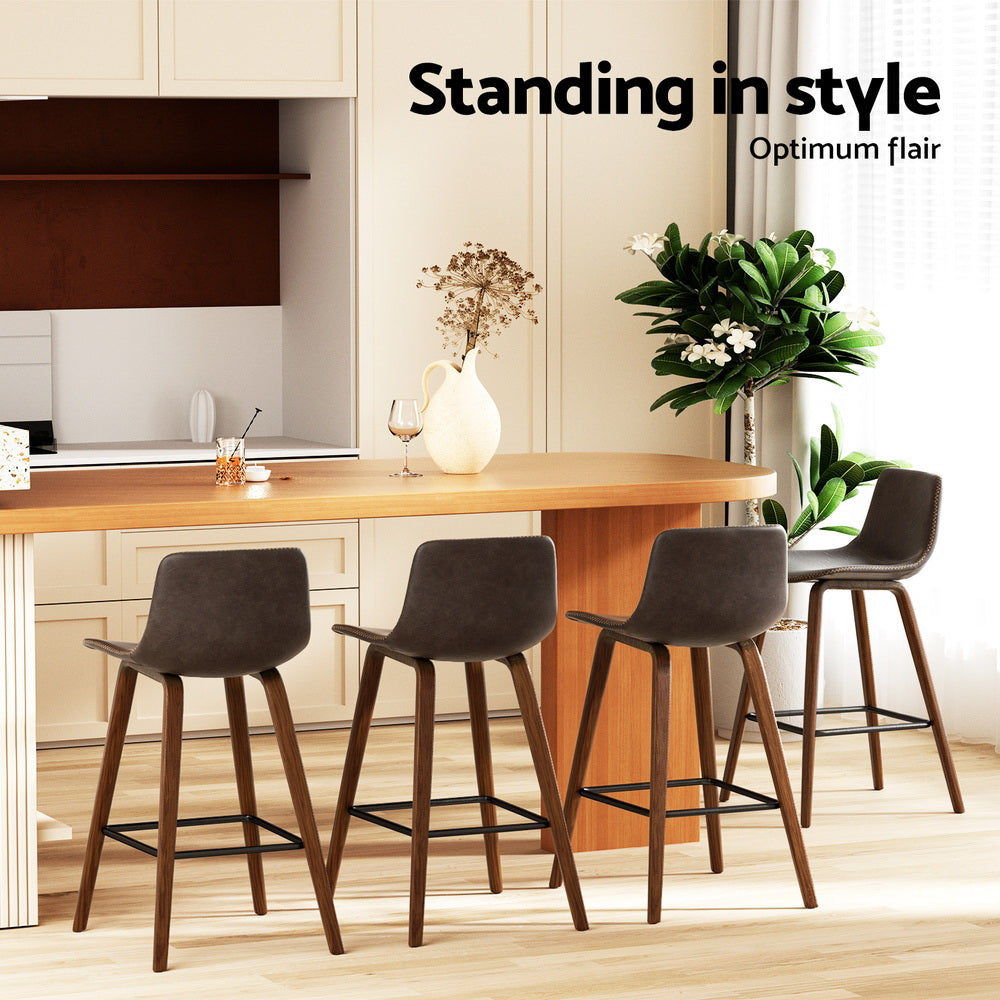 Nova Bar Stools – Walnut & Brown – Set of 4