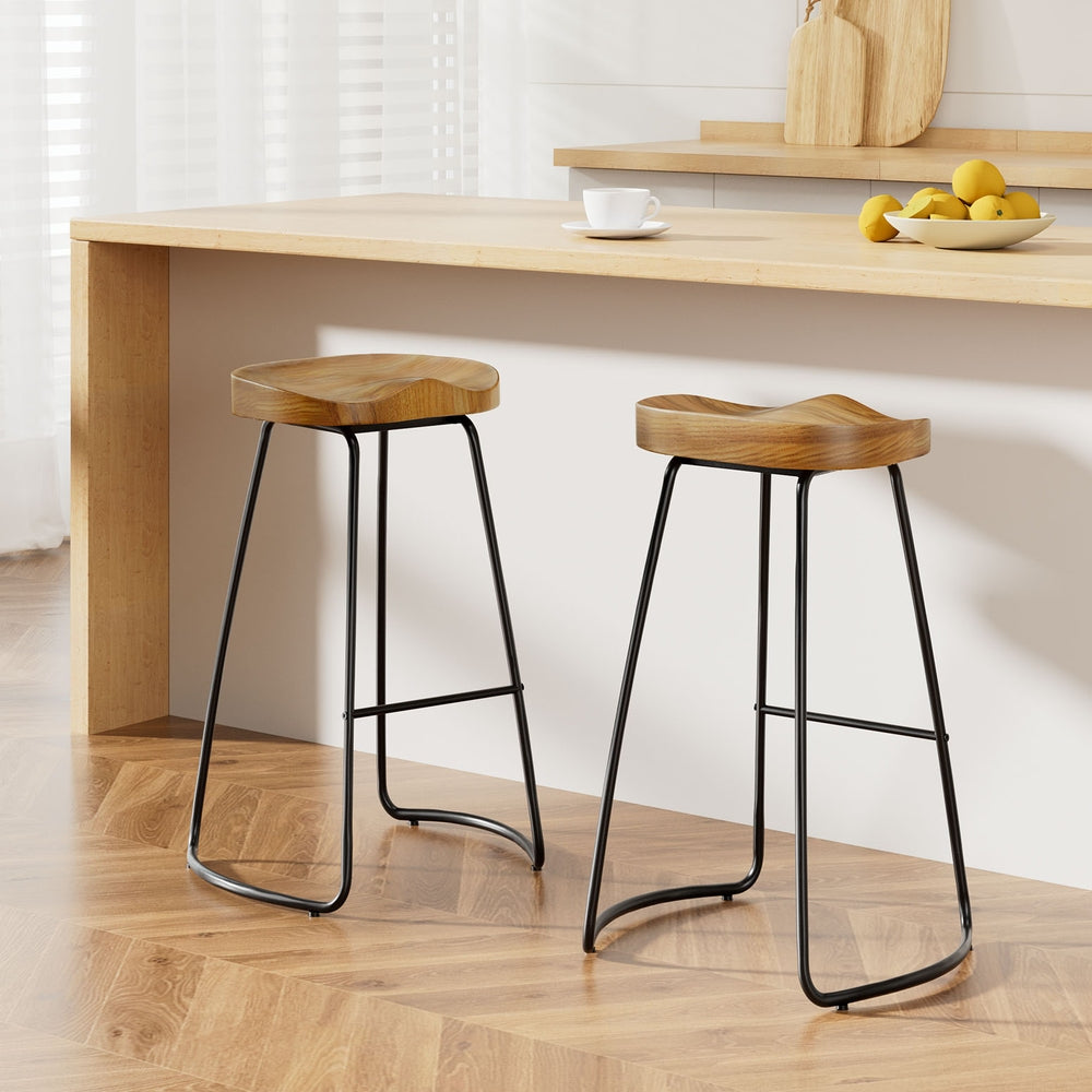 Rowan 2x Bar Stools Tractor Seat 75cm Wooden