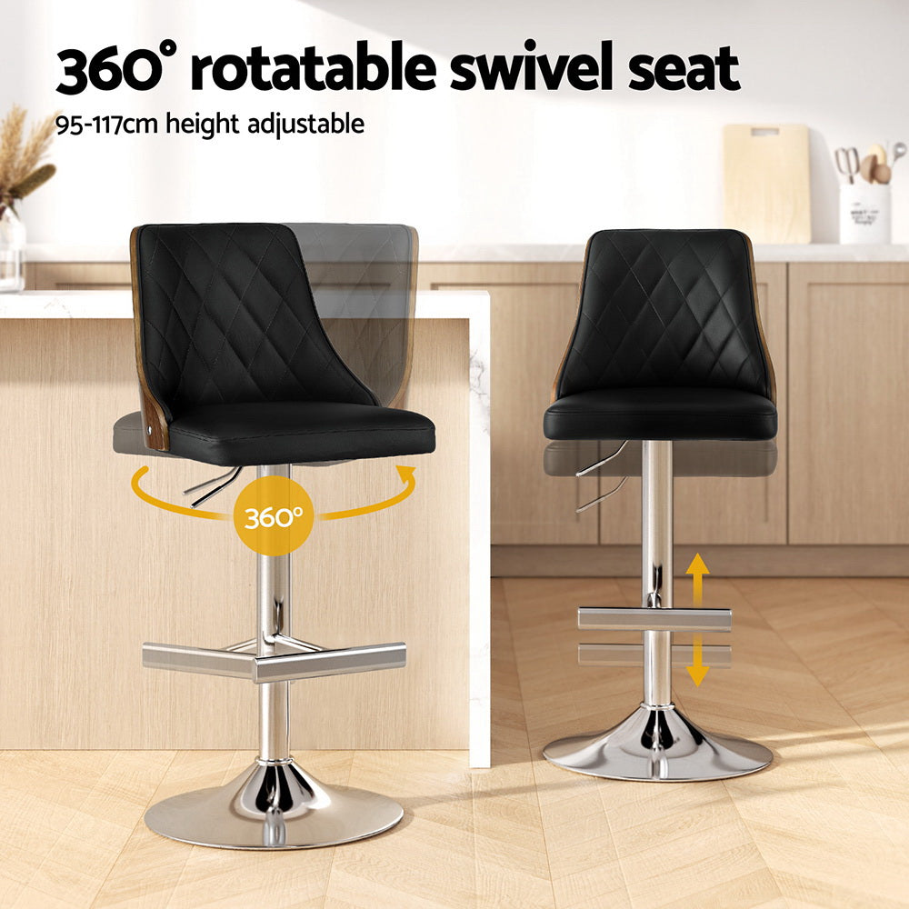 Atlas Wood Swivel Adjustable Bar Stools – Black – Set of 4