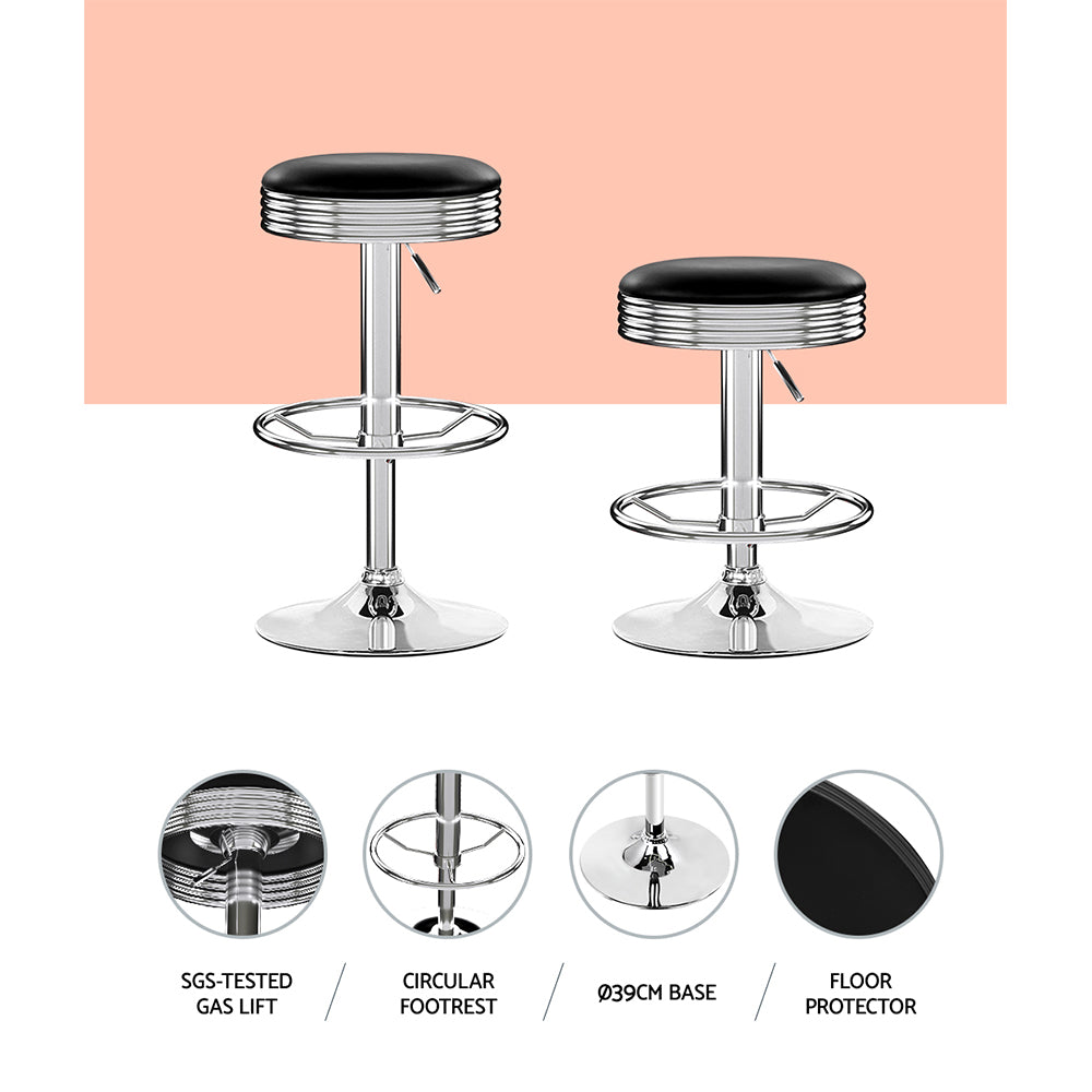 Baxter Leather Backless Bar Stools – Black – Set of 4