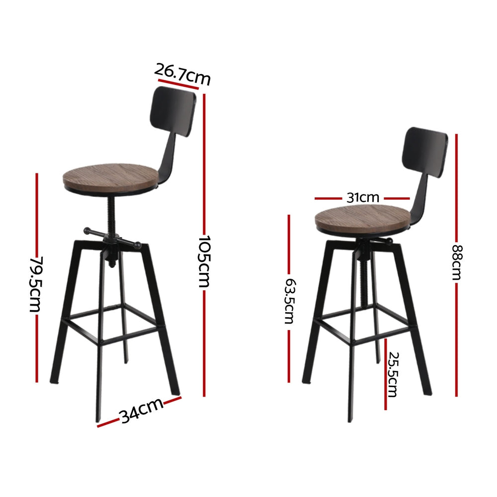 Angus Adjustable Bar Stools with Backrest – Black – Set of 4