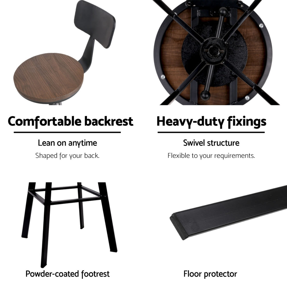 Angus Adjustable Bar Stools with Backrest – Black – Set of 4