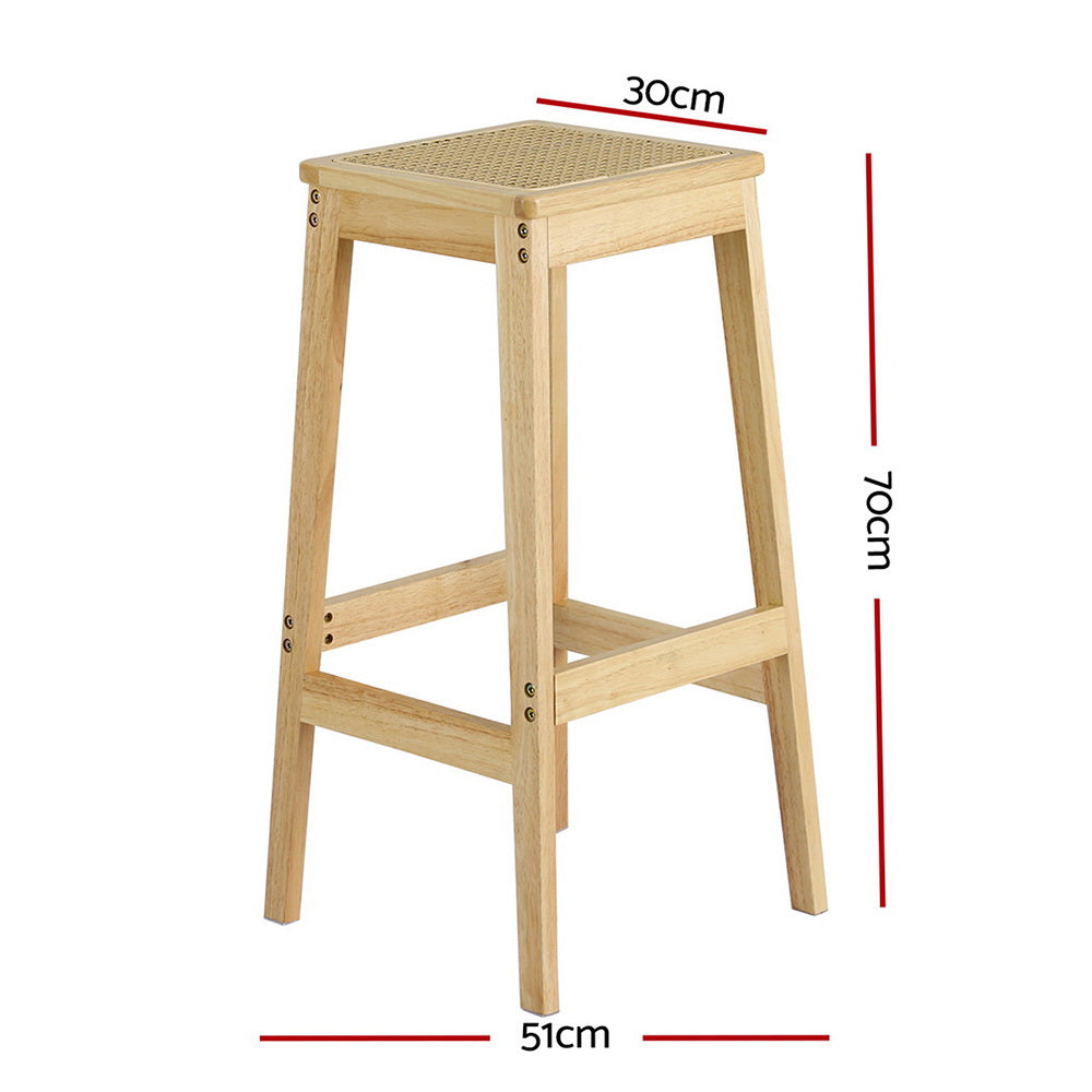 Nova Rubber Wood Bar Stools with Rattan – Natural – Set of 2