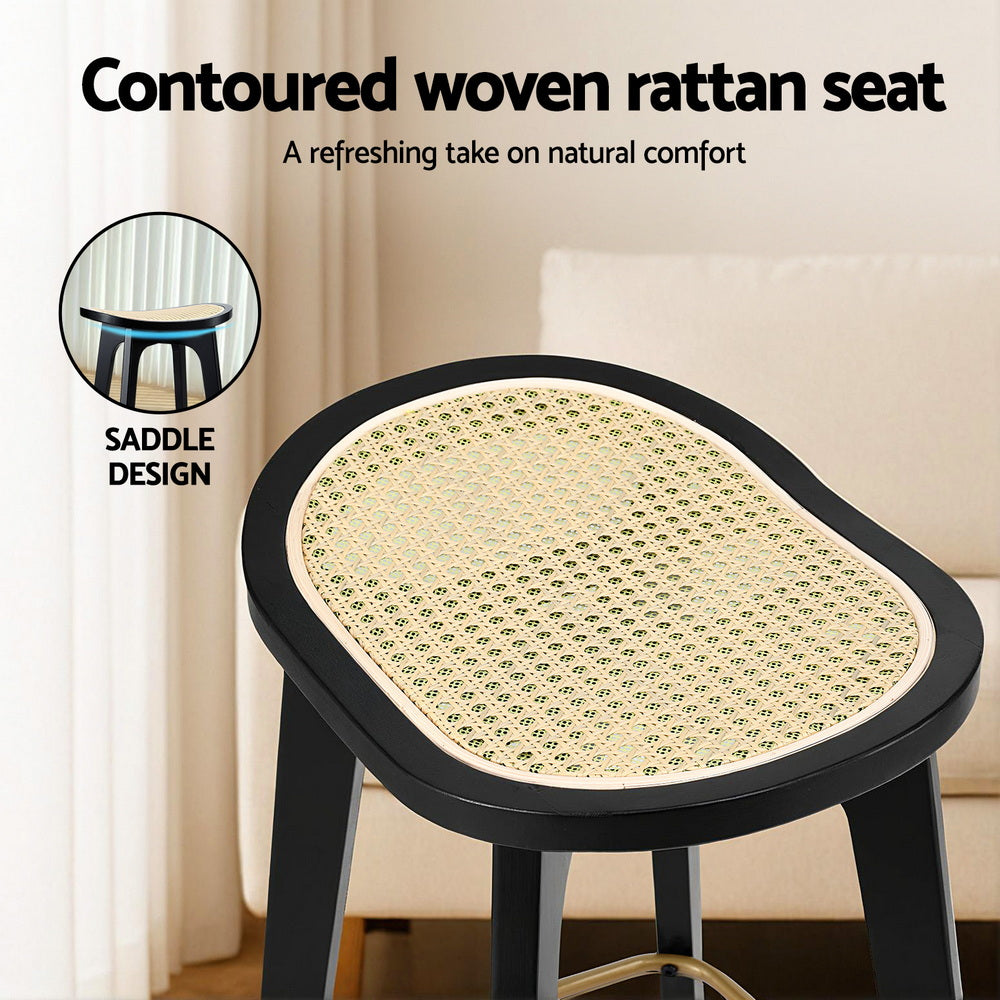 Arlo Rattan Bar Stools – Black – Set of 4