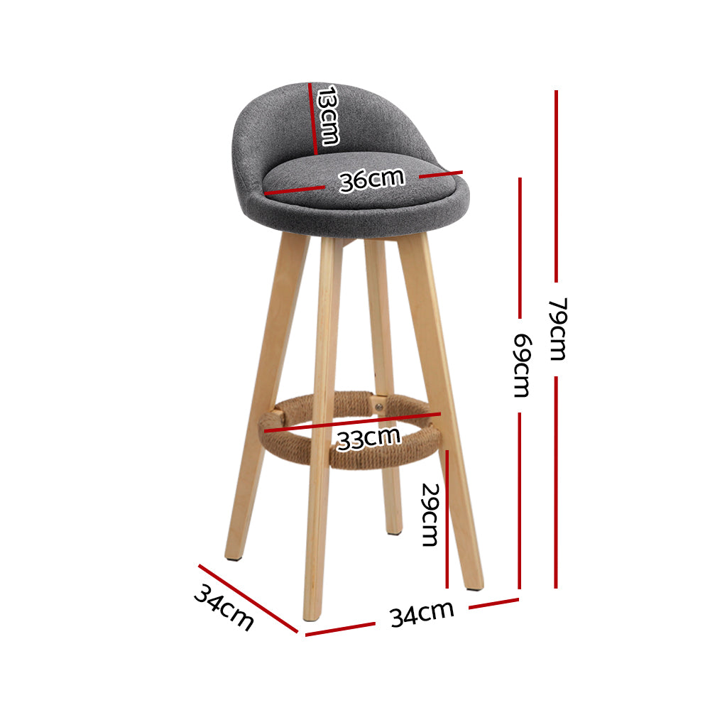 Henrik Linen Padded Bar Stools – Grey – Set of 4