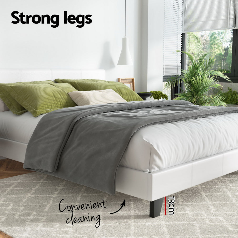 Montara Leather Upholstered Bed Frame – White – Double