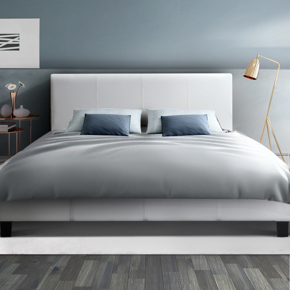 Montara Leather Upholstered Bed Frame – White – Double
