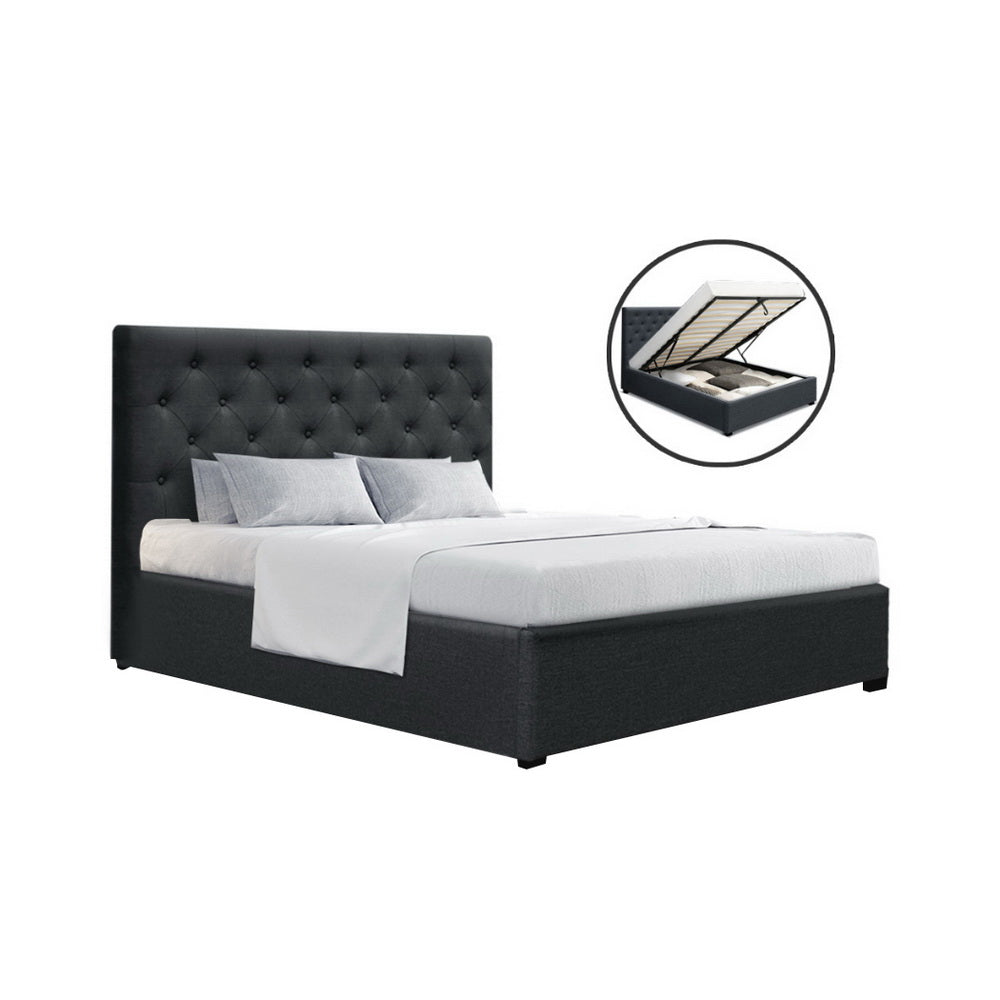 Sorren Gas Lift Linen Bed Frame – Charcoal – Double