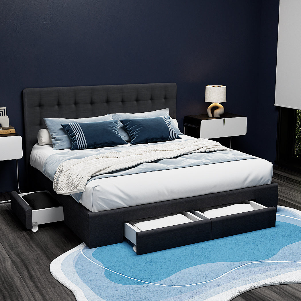 Serano Storage Bed Frame with 4 Drawers – Charcoal – Queen