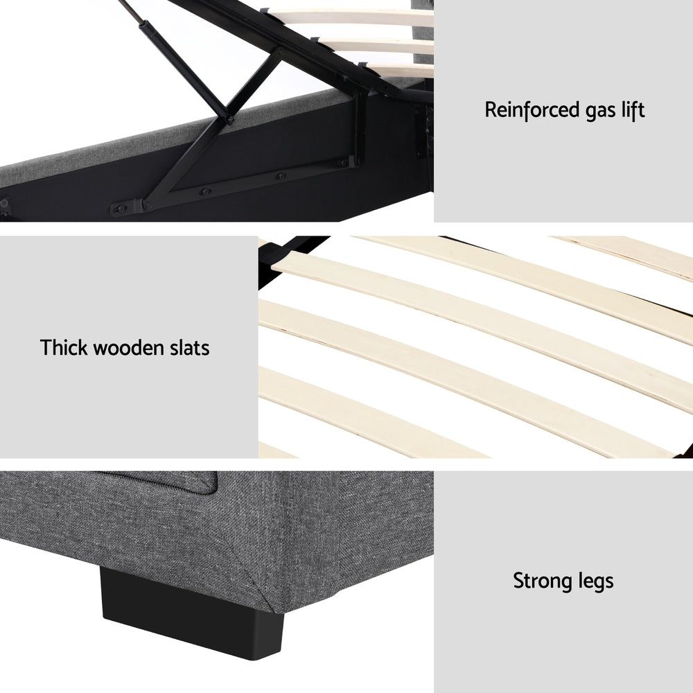 Nara Linen Gas Lift Bed Frame – Grey – King Single