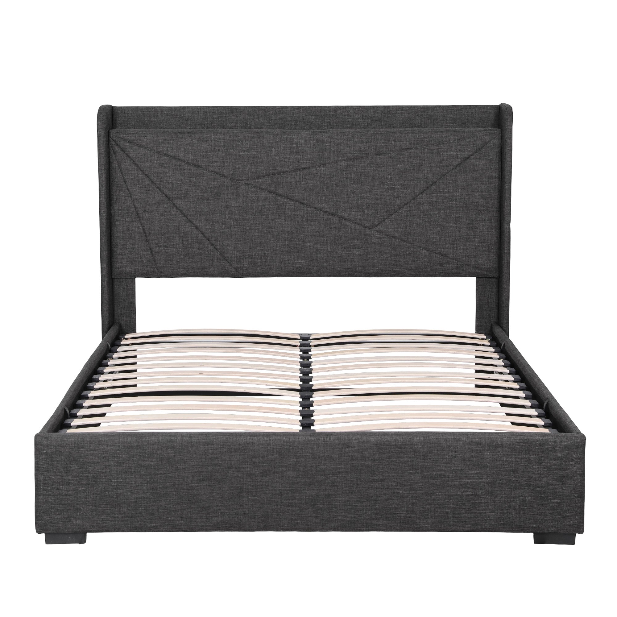 Morfei Gas Lift Storage Bed Frame with Charging Station – Charcoal Grey – Double