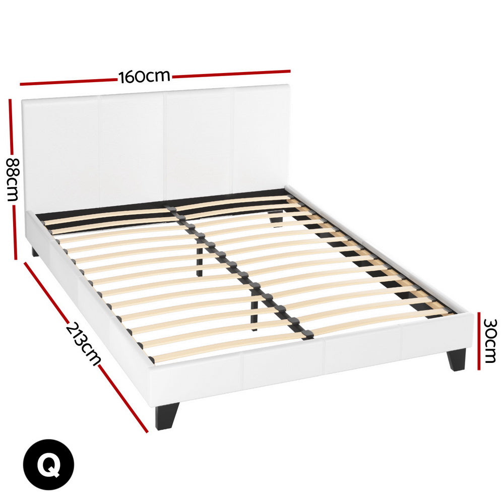Neo Leather Bed Frame – White – Queen