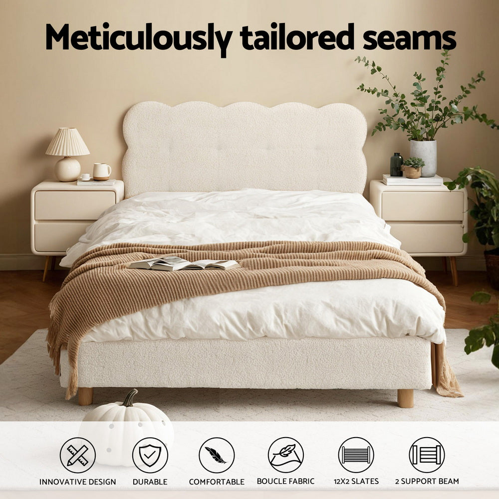 Sutton Bouclé Bed Head – White – King Single