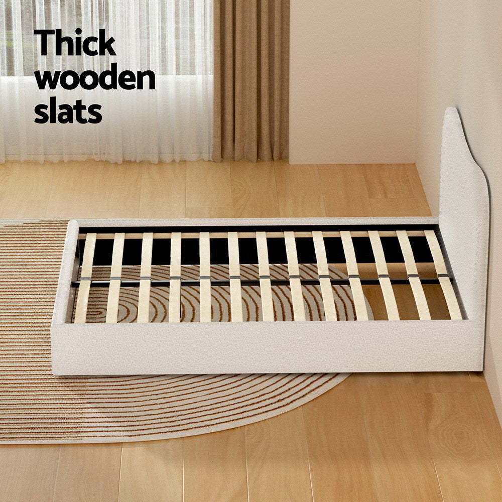 Alba Bouclé Upholstered Bed Frame – Beige – Double