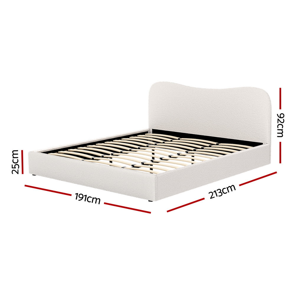 Alba Bouclé Upholstered Bed Frame – Beige – King