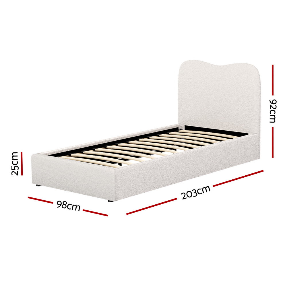 Alba Bouclé Upholstered Bed Frame – Beige – Single