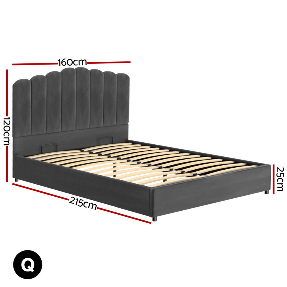 Fion Velvet Gas Lift Bed Frame – Grey – Double