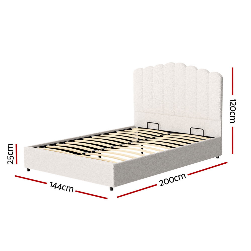 Fiora Bouclé Gas Lift Bouclé Bed Frame – Beige – Double