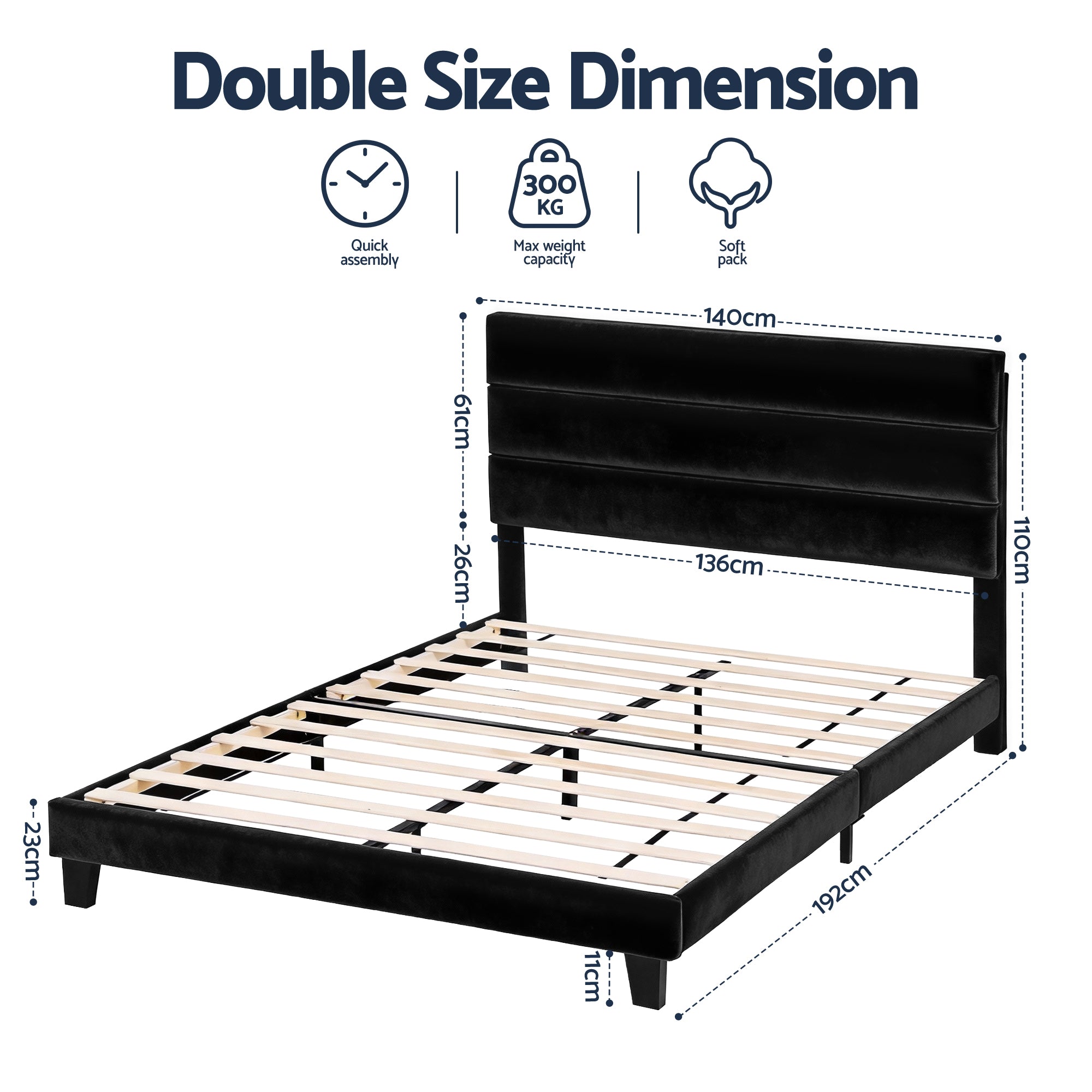 Arlo Bed Frame – Black – Double
