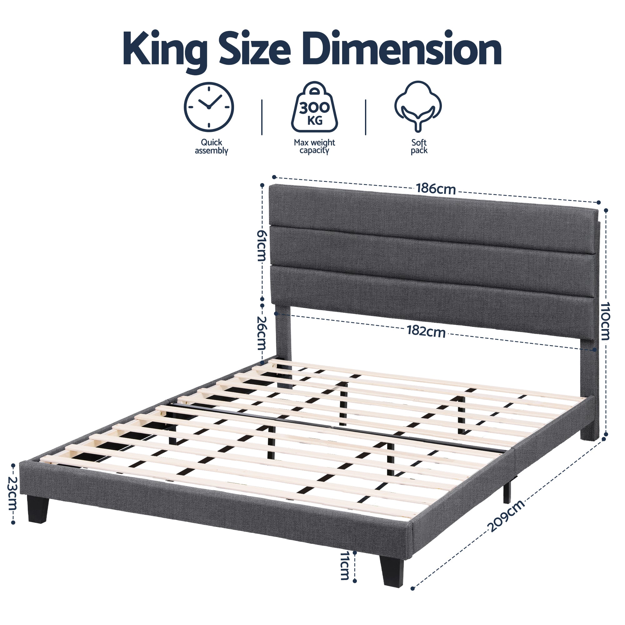 Linden Bed Frame – Charcoal Grey – King