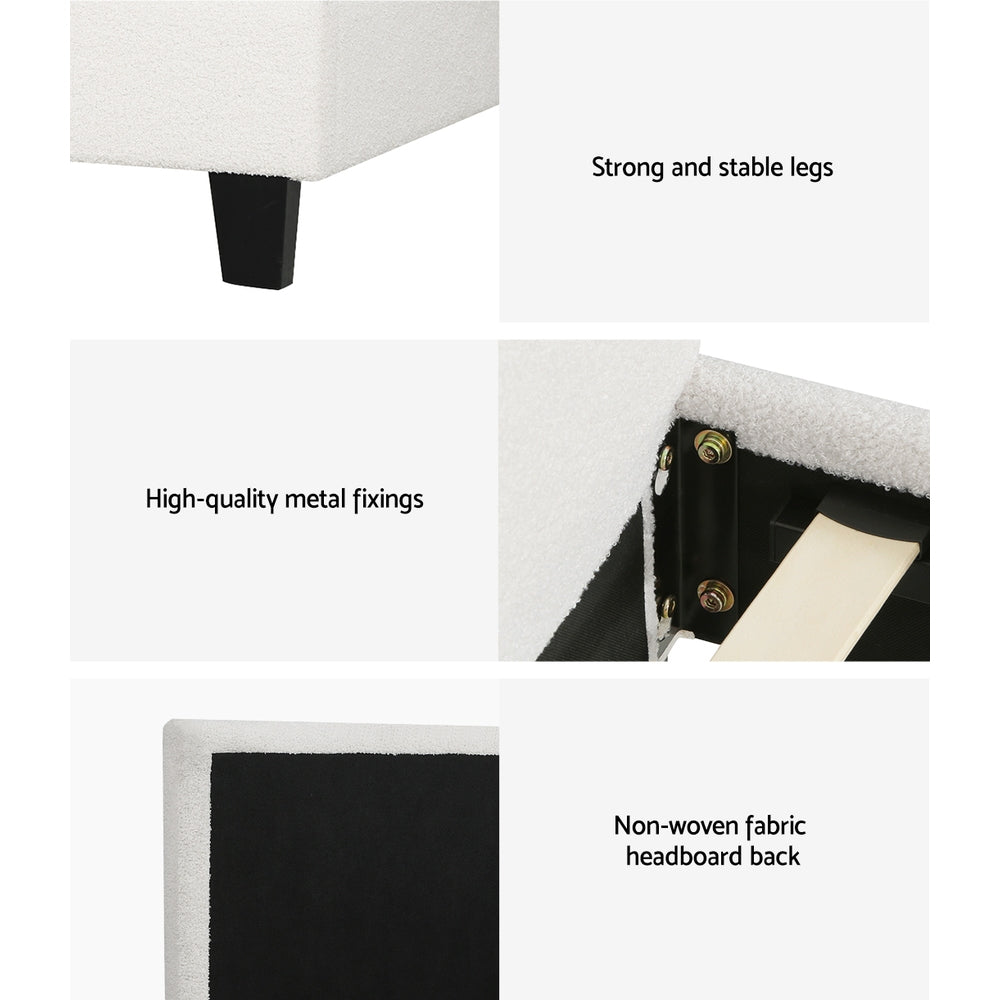 Neo Bouclé Bed Frame – White – King Single