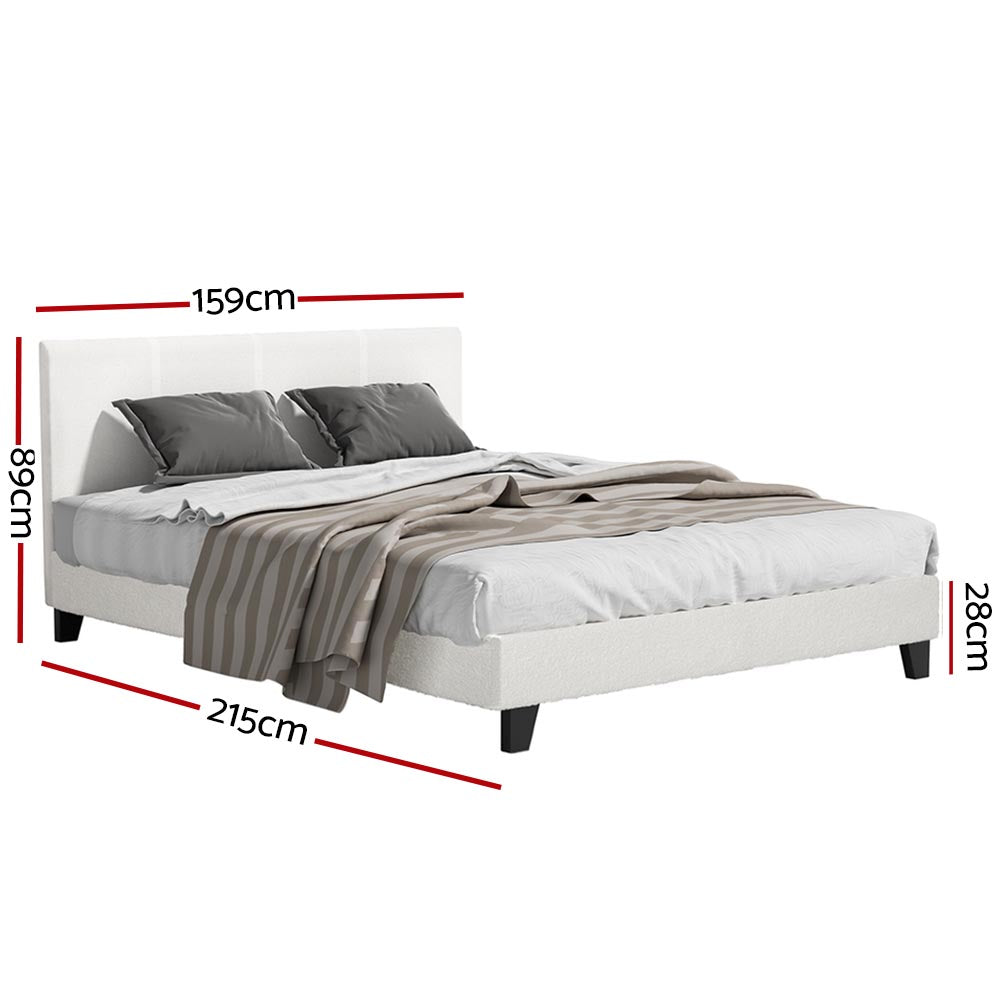 Ardelle Bouclé Upholstered Bed Frame – White – Queen