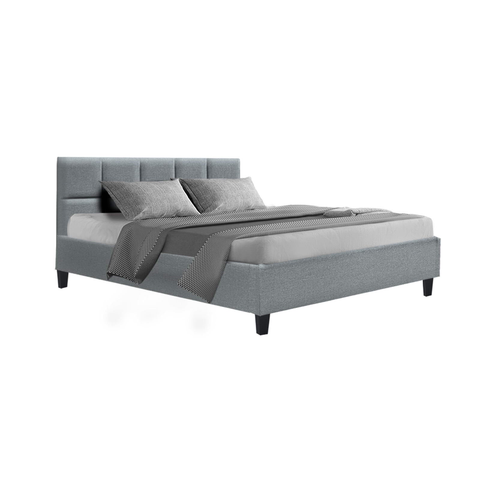 Tivara Linen Upholstered Bed Frame – Grey – Queen