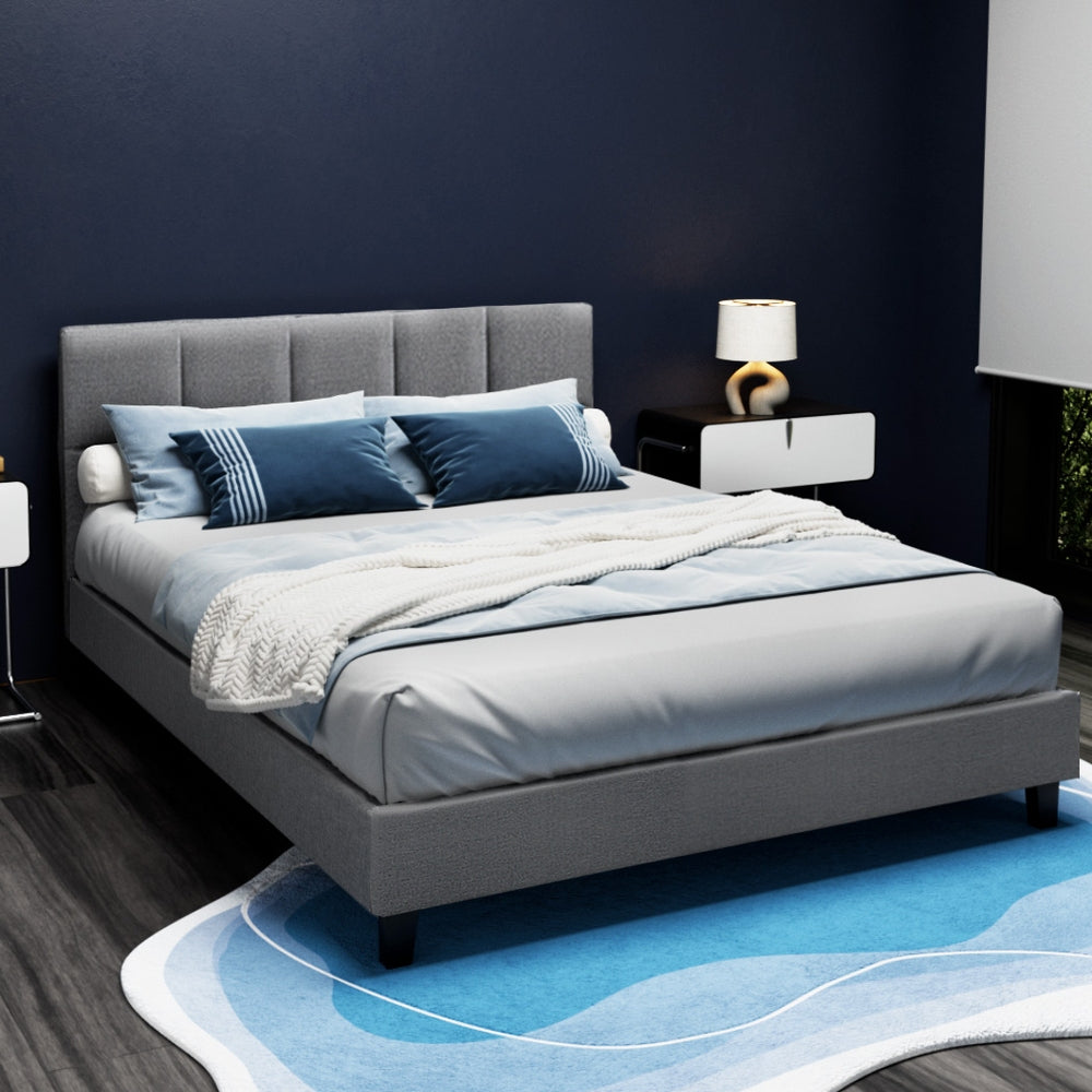 Tivara Linen Upholstered Bed Frame – Grey – Queen