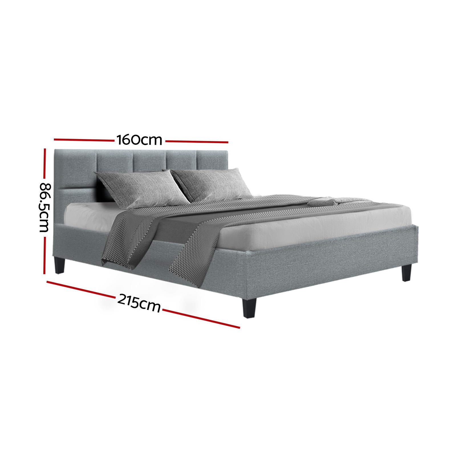 Tivara Linen Upholstered Bed Frame – Grey – Queen