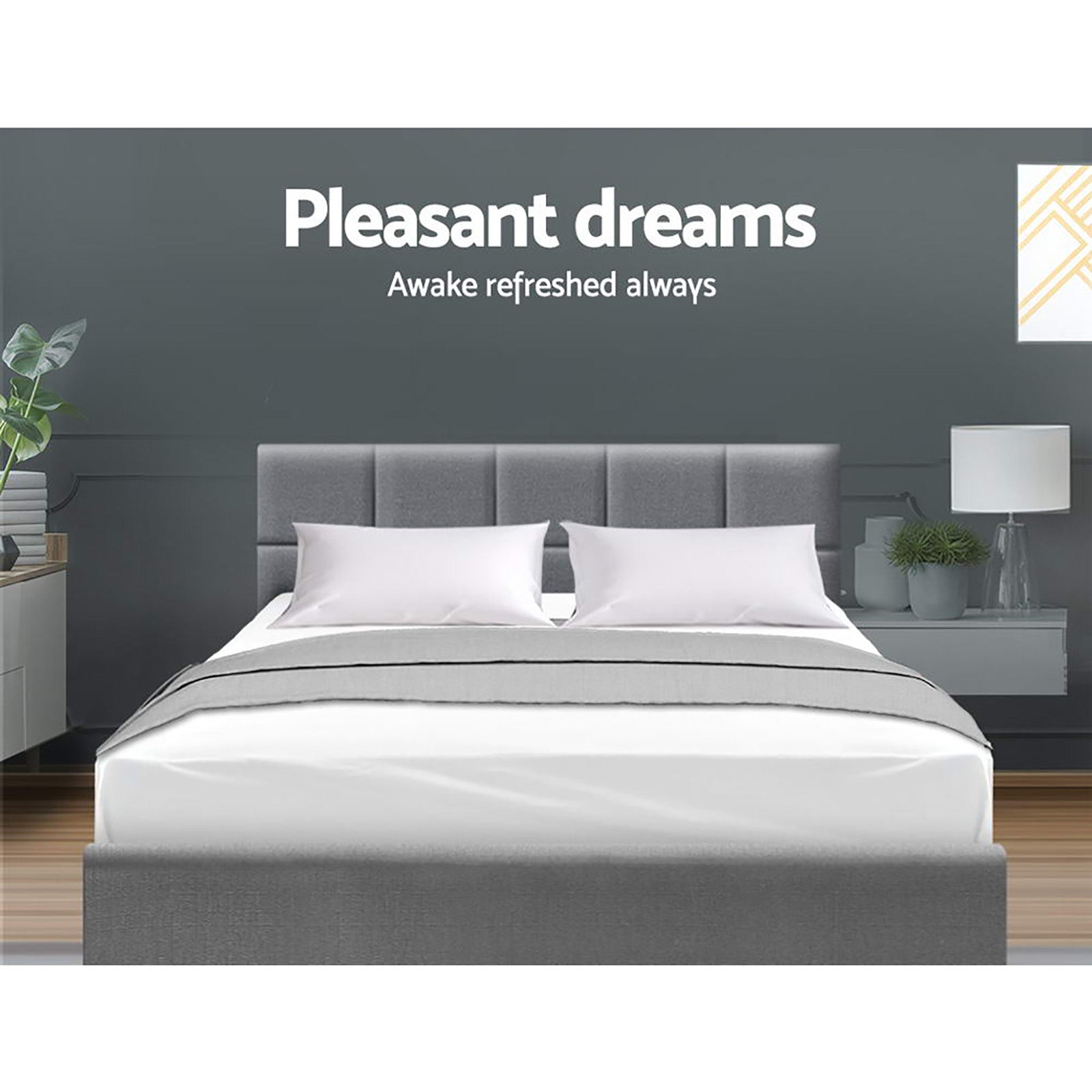 Tivara Linen Upholstered Bed Frame – Grey – Queen