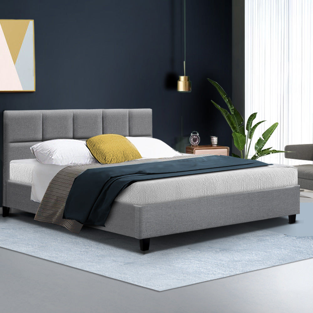 Tivara Linen Upholstered Bed Frame – Grey – Queen