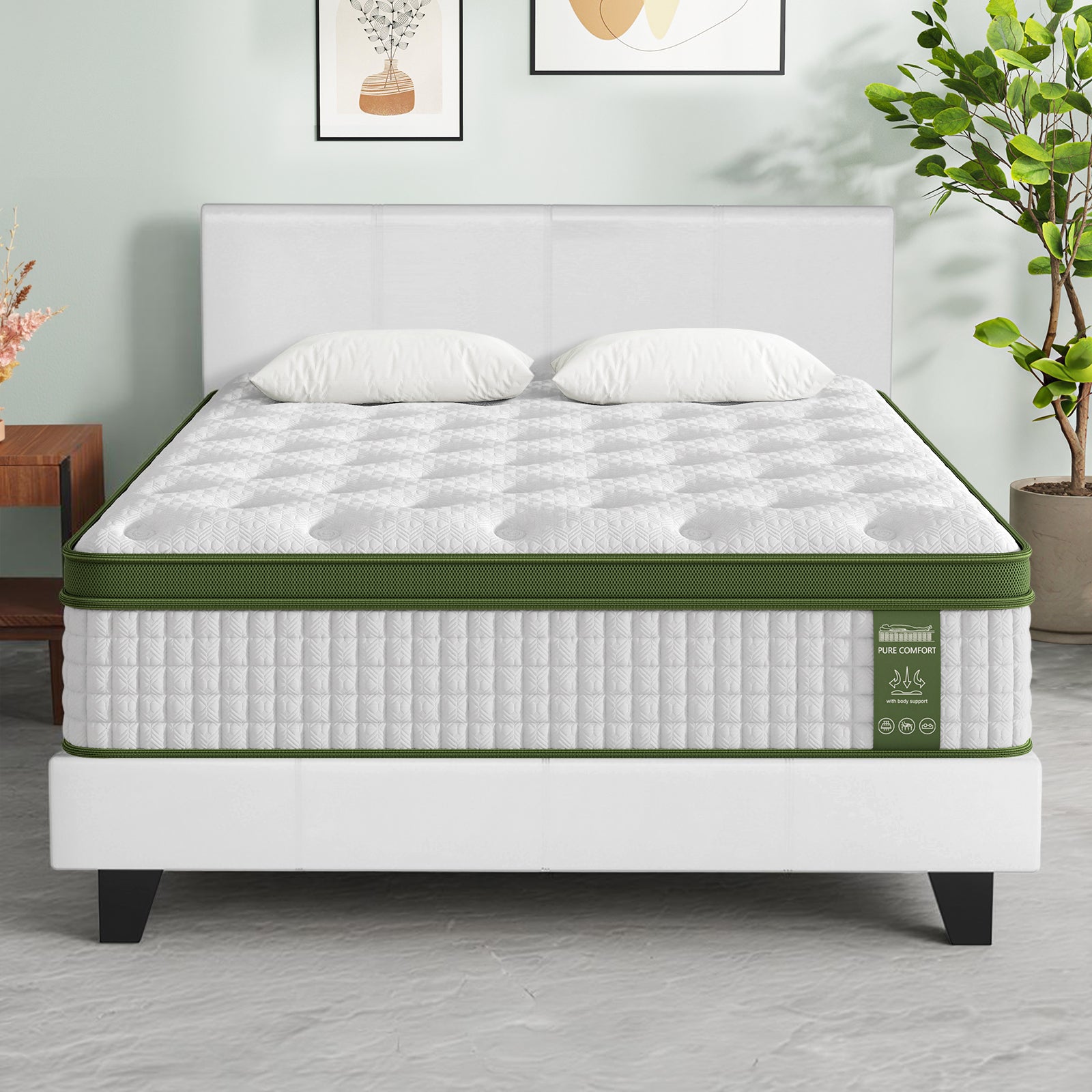 Arlo Bed Frame and BedStory Hybrid Mattress Bundle with Headboard White – Double