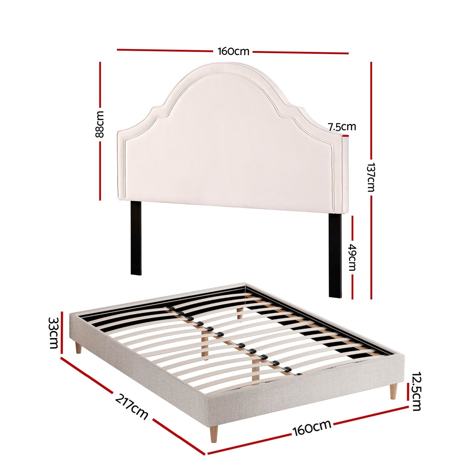 Iris Storage Bed Frame with Scalloped Headboard – Grey – Queen