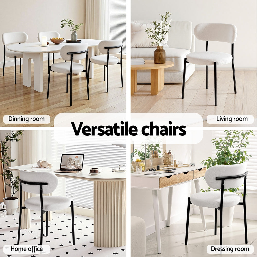 Sherpa Bouclé Dining Chairs – White – Set of 2