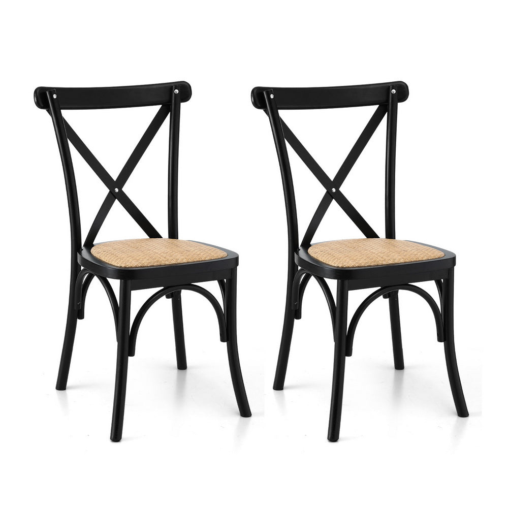 Linden 2x Dining Chairs Rattan Wooden Kitchen Accent Chair Cafe Lounge Rubber Wood