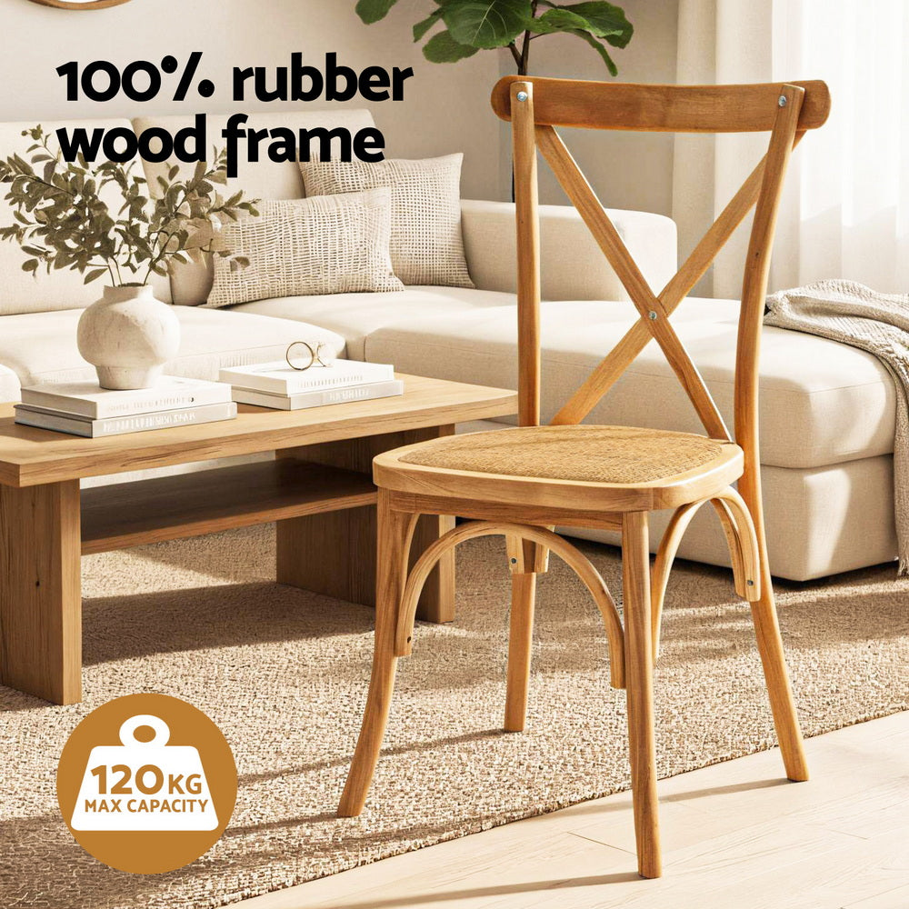 Linden Rattan Dining Chairs – Brown / Wood – Set of 2