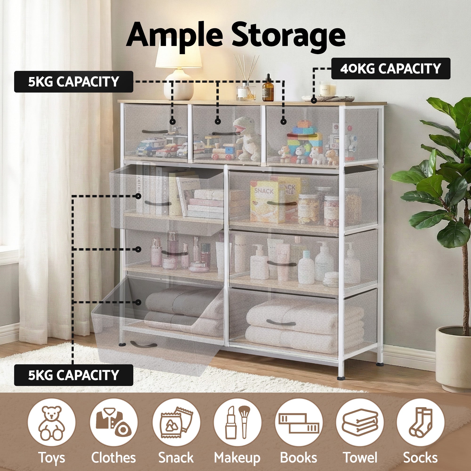 Marston 9-Drawer Storage Chest – Light Grey