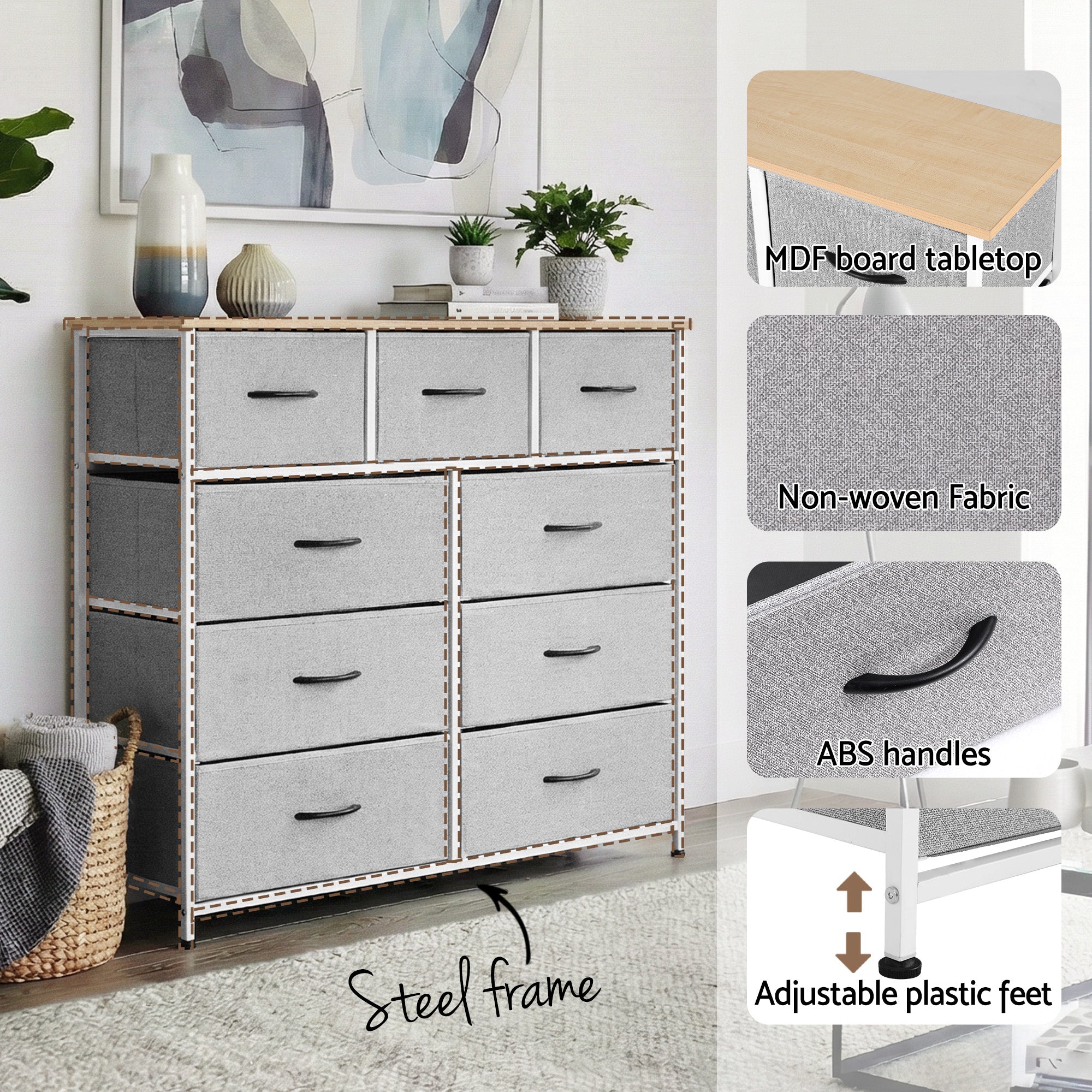 Marston 9-Drawer Storage Chest – Light Grey