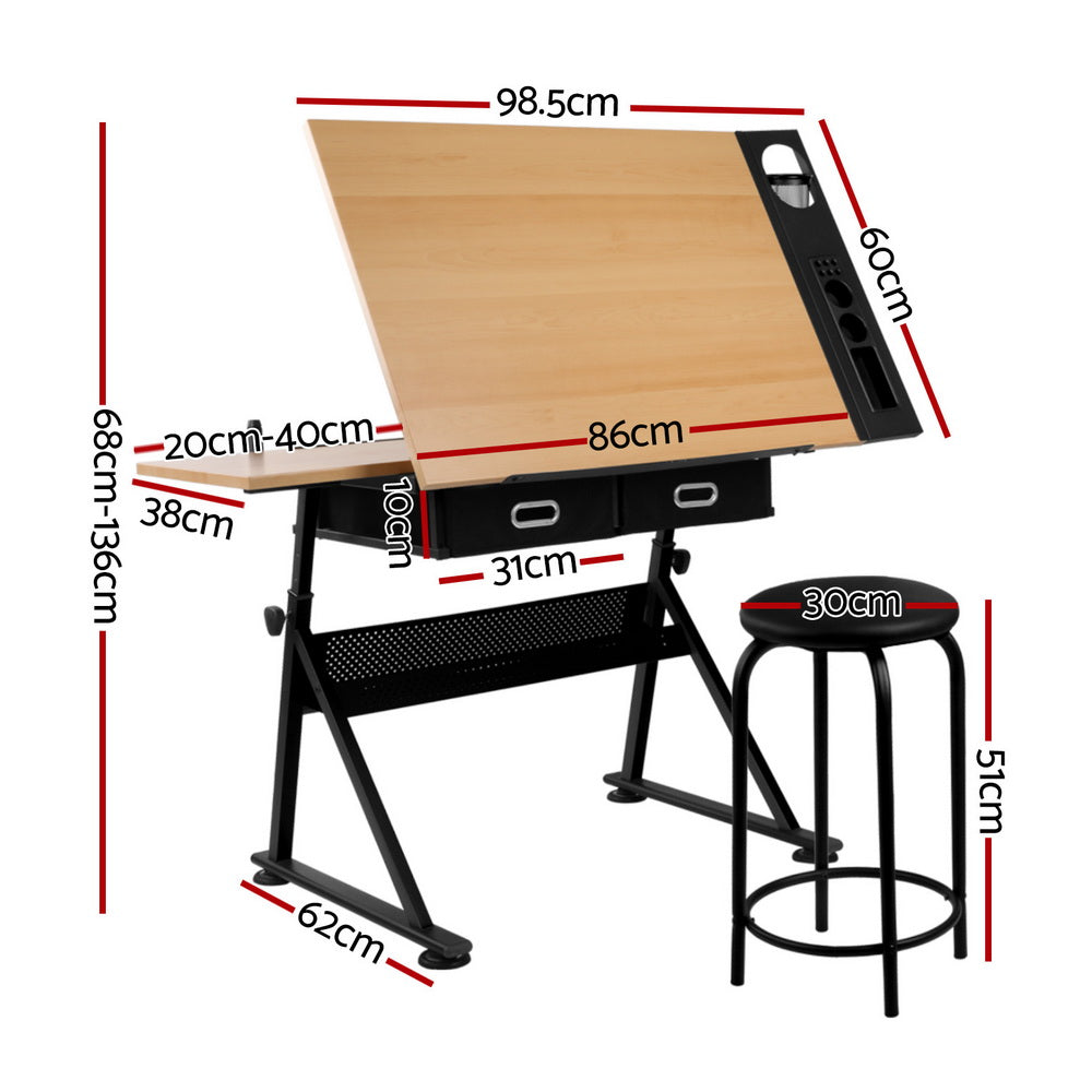 Serano Drafting Desk with Stool – Natural & Black – 120 cm