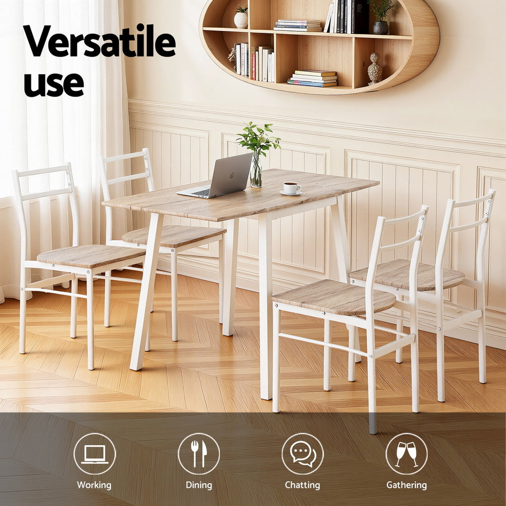 Fletcher Foldable Dining Set – White & Natural – 5 Piece