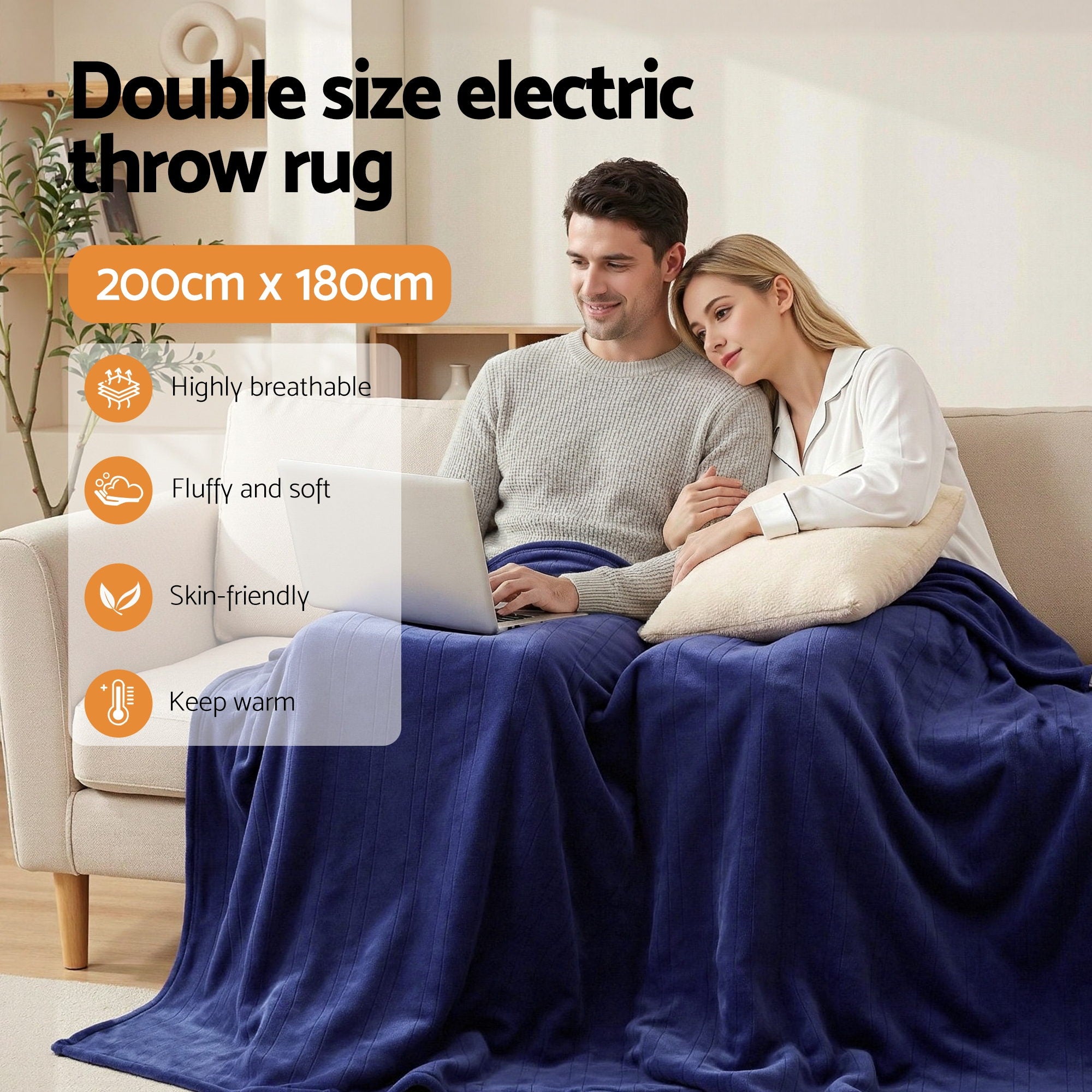Serano Electric Throw Rug – Navy Blue – Double