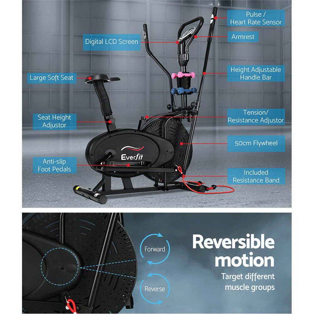 Vertex 6-in-1 Elliptical Cross Trainer – Black – 120kg Capacity